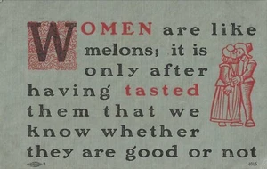 "Women are like Melons" 1911 antique vintage postcards humor - Picture 1 of 2