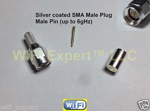 1 x Silver SMA Male plug crimp Connector for LMR200 RG58 RG142 RG400 LMR195 Cbl - Zdjęcie 1 z 4