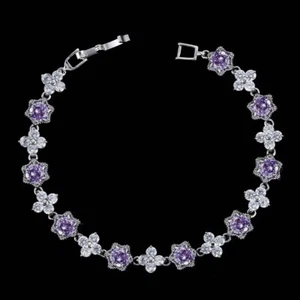 Gorgeous Round Cubic Zirconia Silver Plated Flower Tennis Bracelet Women Jewelry - Picture 1 of 21