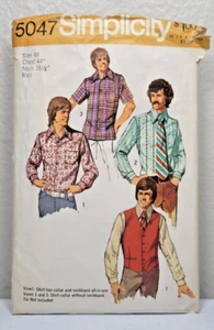 5047 Vintage Simplicity SEWING Pattern Mens 1970s Shirts And Vest Size 44 - Picture 1 of 2
