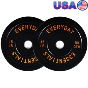Olympic Bumper Plate Weight Plates 15 lb Pair Durable Rubber Fitness Gear New - Picture 1 of 7