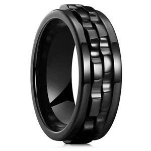 Punk Gear Spinner Ring – Titanium Steel Fidget Ring for Men, Rock Biker Style - Picture 1 of 14