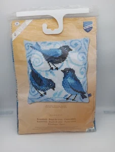 Vervaco Blauwe Vogels Pillow Cross Stitch Kit - Picture 1 of 4