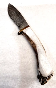Silver Stag Twist or Random Damask fixed blade  Drop Point with Elk/Caribou - Picture 1 of 9