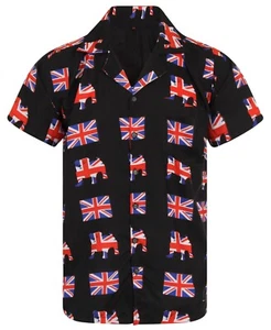MENS HAWAIIAN SHIRT UNION JACK FLAG  CORONATION T-SHIRT DAMAGED FACTORY SECONDS - Picture 1 of 2