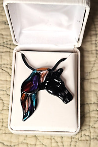 Vtg. Hand Painted Artisan Necklace. 18". Horse