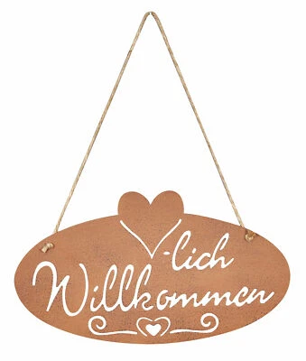 Schild Willkommen Herz 28,5x16cm Garten-Deko Türschild Edelrost Wandbild - Bild 1 von 4