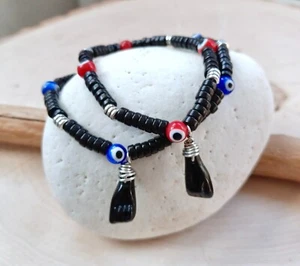 Azabache Bracelet, Black Mano Negra, Mal De Ojo, Buena Suerte, Silver Wire Wrap - Picture 1 of 9