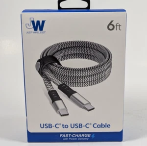JW Just Wireless USB-C To USB-C Fast Charge Braided Nylon 6 Ft Cable Heavy Duty - Picture 1 of 4