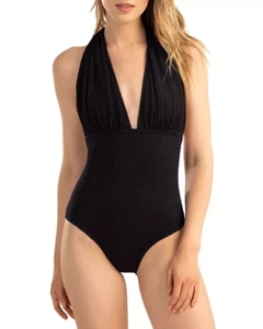 Shoshanna Black Plisse Halter One Piece Swimsuit Size 6 New - Picture 1 of 4