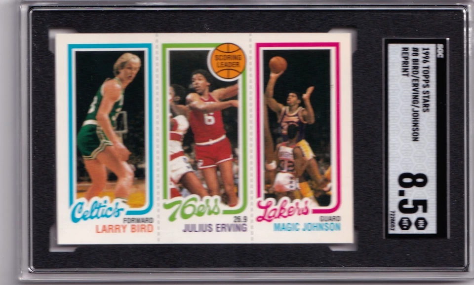 1996 Topps Stars #8- Bird/Johnson/Erving- REPRINT - Image 1 of 2