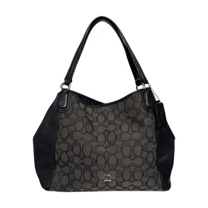 Coach Edie Shoulder Bag 28 Gray Black Signature Jacquard Leather Handbag Purse - Picture 1 of 14