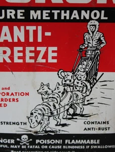 ESKIMO HUNDESCHLITTEN GRAFIK ~1940er Ära YUKON ANTI FREEZE alt selten 1 gal. Blech Ölkanne - Bild 1 von 7