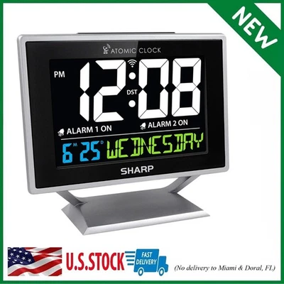 Reloj despertador de escritorio doble con pantalla a color - función de precisión atómica y calendario Foto 1 de 4