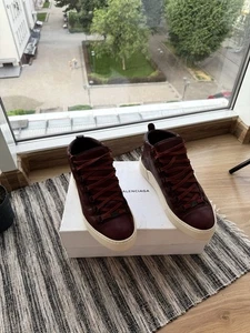 BALENCIAGA ARENA HAMILTON BROWN LEATHER LACE UP HI TOP SNEAKERS 42 US 9 449678 - Picture 1 of 19