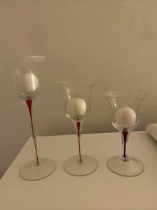 hand blown glass candle holders vintage christmas Set Of 3 - Picture 1 of 6