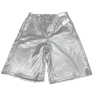 NWT GAP 11.5" Mid Rise Metallic Longline Denim Shorts Size 25 Silver - Picture 1 of 5