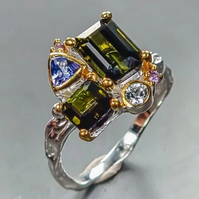 Anillo de Turmalina Natural AAA Calidad IF Plata de Ley 925 Talla 7.5/R445936 Foto 1 de 4