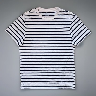 J. Camiseta Crew Slim Lavada Marfil y Azul Rayas Algodón SS Para Hombre Talla Mediana Foto 1 de 3