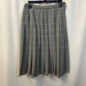 Pendleton Vintage VTG 100% Virgin Wool Herringbone Black White Pleated Skirt 12 - Picture 1 of 6