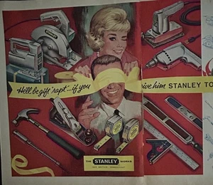 Revista vintage años 50 anuncio impreso de Navidad Stanley Tools sorpresa con los ojos vendados - Imagen 1 de 4