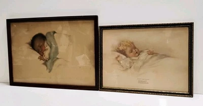 2 Vtg Litho Print Bessie Pease Gutman Sleeping Baby Bit Of Heaven/ Like A Rose  Foto 1 de 4