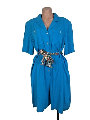 De colección Años 80 Ann Kirk Azul Mono Mameluco Traje Rayón Cinturón Pantalones Cortos Nuevo con Etiquetas talla 14 Foto 1 de 4