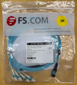 FS MPO auf 4 LC Duplex 8-Fiber OM3 Breakout Kabel Typ B [8FMPOLCOM3] SET | USA - Bild 1 von 2