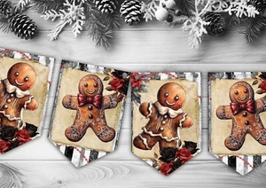 Navidad Jengibre Pan Hombre Bunting Colgante Decoración Navidad Rústico - Imagen 1 de 1