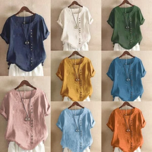 Blusa holgada de algodón lino suelta para mujer damas verano informal camiseta túnica torso - Imagen 1 de 42