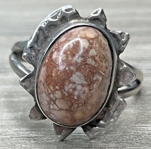 Native American Navajo Brutalist Sun Sterling 925 Jasper Split Shank Ring SZ 8 - Picture 1 of 13