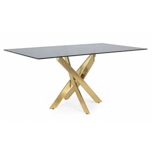 Modern Rectangular Fixed Studio Table Metal Base Glass Top Design - Picture 1 of 3