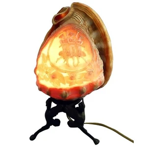 Antique Art Deco Lighting : A fine carved Cameo Conch Shell Table Lamp C.1920's - Picture 1 of 9