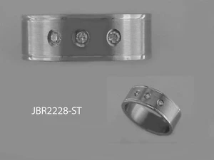 STAINLESS STEEL TWO TONE WITH 3 ROUND CZ BAND SIZE 9 - Picture 1 of 1