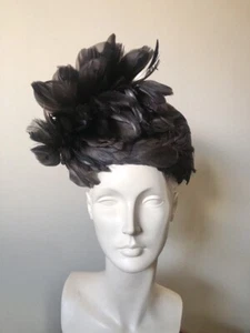 Ms Divine Statement Black Feather Derby Church Hat - Picture 1 of 10
