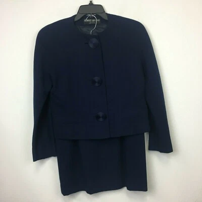 Vintage Herbert Grossman Womens Navy Blue 100% Wool Blazer & Skirt- Size 8P - Image 1 of 4