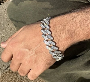 Iced 18mm Miami Cuban Link Necklace Silver St Steel 22 in Chain Bracelet Set ICY - Picture 1 of 23