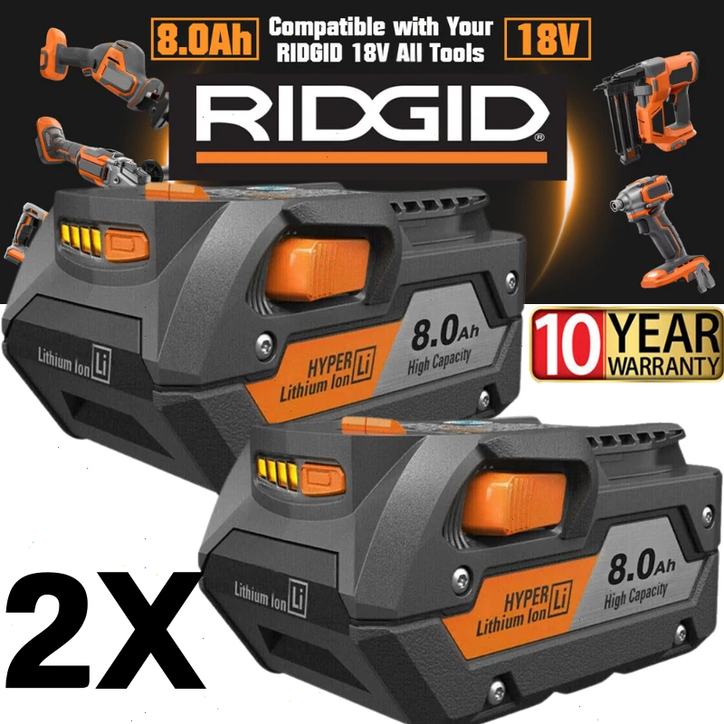 PACK 2 para Ridgid 18V R840085 8.0Ah Batería de iones de litio rígida 18V R840087 Foto 1 de 4