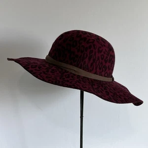 Hat Wide Brim Floppy BOHO Festival Hippie Burgundy Cheetah Leopard Print - Picture 1 of 13