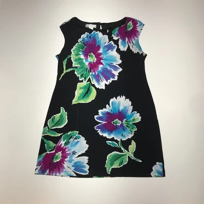 Studio by London Times Womens 16 Black Floral Day Dress Stretch Cap Sleeve - Image 1 of 4