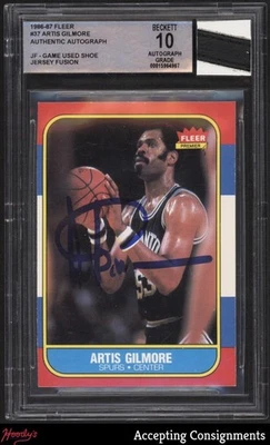 1986-87 Fleer Artis Gilmore Jersey Fusion GAME USED PATCH BGS 10 AUTO - Image 1 of 2