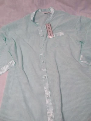Camisa de noche Secret Treasures abotonada para mujer talla XL manga larga aguamarina Foto 1 de 4