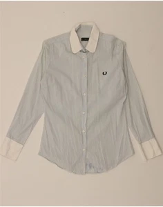 FRED PERRY Womens Shirt UK 10 Small Blue Striped Cotton DE17 - Picture 1 of 4