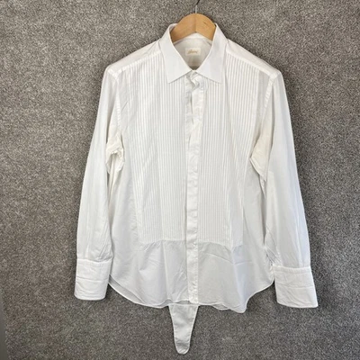 Camisa smoking Brioni masculina branca plissada manga longa punhos franceses tamanho 17/43 - Imagem 1 de 4