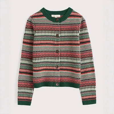 Seasalt Percella Cove Fairisle Cardigan Weaving Needle Dark Forage Mix - Image 1 of 4