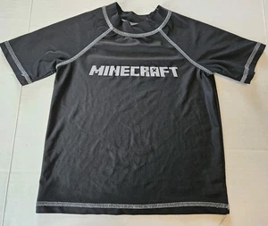 Minecraft Rashgard Sz 5 / 6 Black With Spellout Logo Swim Shirt Short Sleeve - Picture 1 of 4