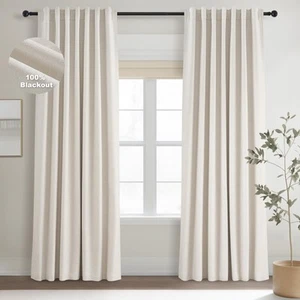 Linen Blackout Curtains 96 Inch Long, Boho Farmhouse Ivory Birch Viral Drapes... - Picture 1 of 8