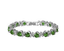 White gold finish Green Emerald and created diamond Twist Design Bracelet
