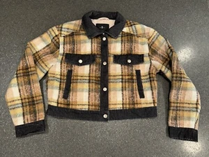 Seven For All Mankind Womens Plaid And Denim Cropped Jacket Size Medium - Picture 1 of 5