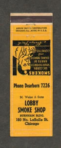Copertina libro fiammiferi Lobby Smoke Shop Burnham Bldg Chicago vintage Front Strike Arrow - Foto 1 di 2